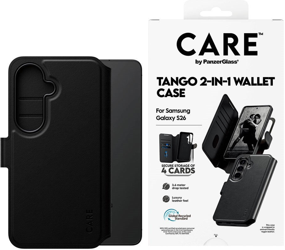 Samsung Galaxy S26 CARE by PanzerGlass Feature Tango 2-in-1 Mobil Cover m. Kortholder - Sort