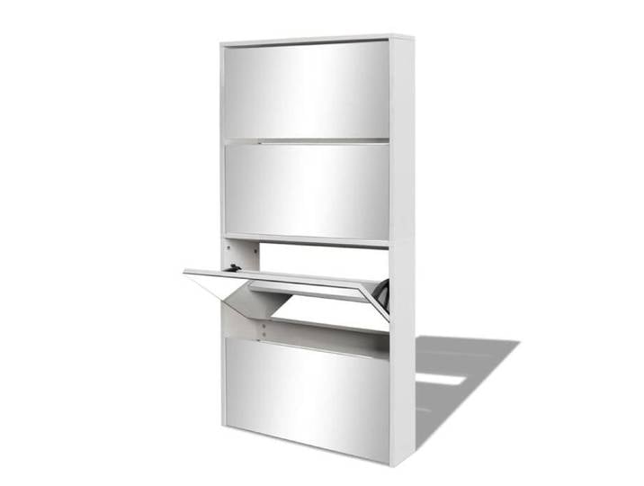 Meuble à chaussures - Blanc - 4 étagères - Miroir - MODERNE Meuble à chaussures 4 étagères et miroir 63x17x134 cm Blanc 49966