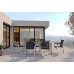 KETTLER BasicPlus Garten-Essgruppe, silber/anthrazit, Alu/Spraystone/Textil, 160x95 cm, 6 Stapelsessel