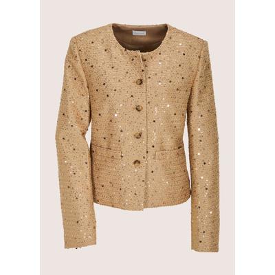 Jackenblazer MADELEINE "Kurzblazer Glanzblazer mit Pailletten", Damen, Gr. 42, beige (berber), Obermaterial: 100% Polyester PES., Modern, Blazer, mit Pailletten