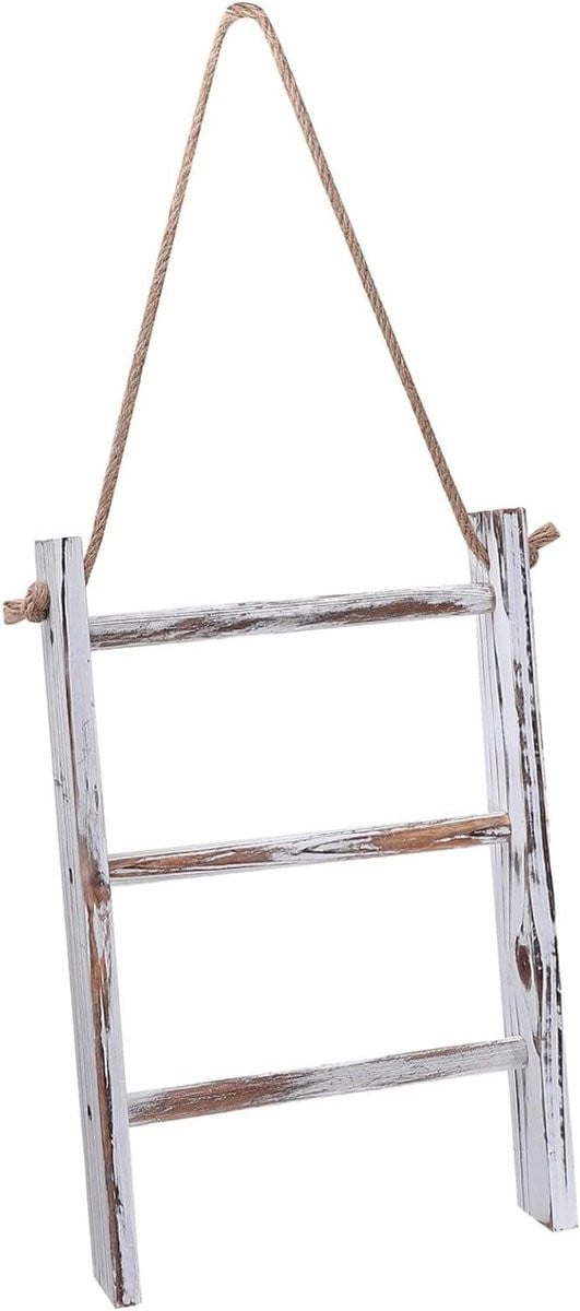 Houten ladder handdoekenrek voor de badkamer of keuken, vrijstaand, 40 x 26 cm