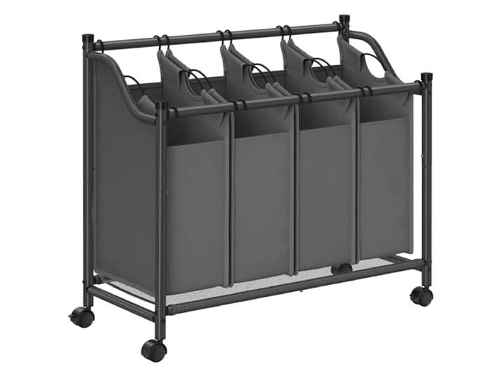 SONGMICS Wäschekorb, Wäschesammler, Wäschesortierer mit 4 abnehmbaren Stofftaschen, Rollen, Aufbewahrung, 4 x 35 Liter, grau LSF005GS