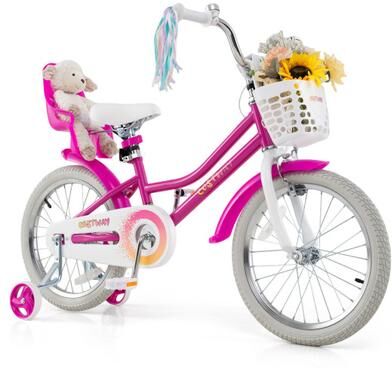 Costway Kids Bike 18 Inch with Training Wheels and 2 Brake System for 4-8 Years Old