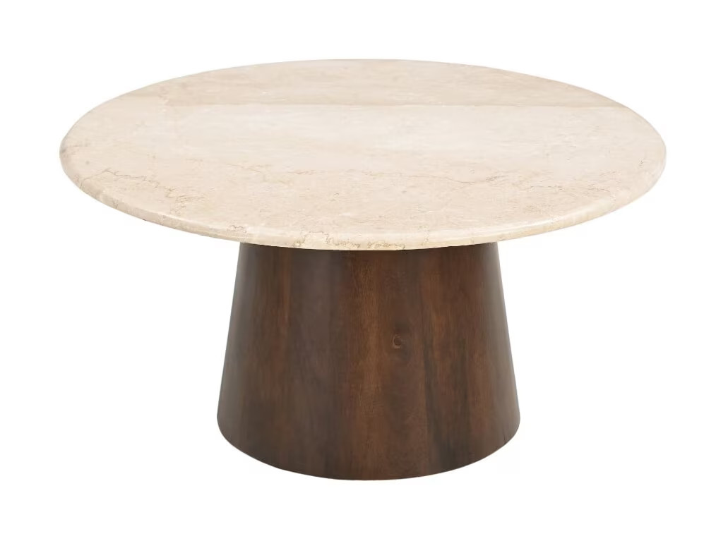 Sohome Ronde Salontafel Margred van Marmer en Mangohout, Beige, Diameter: 75 cm
