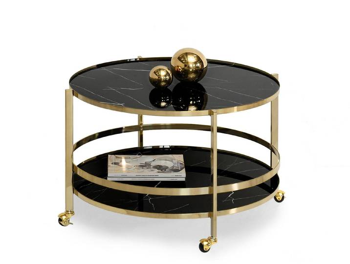 Compleo Couchtisch Glamour-Couchtisch auf Rollen, Marmor optik CHARLE
