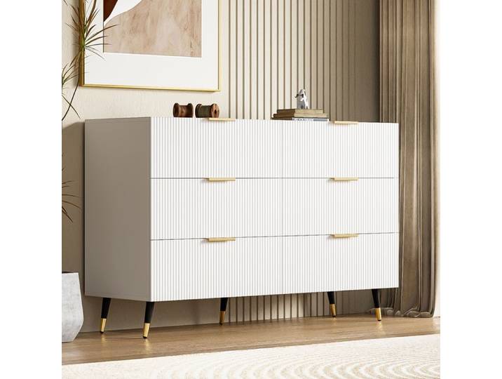 ModernLuxe Buffet - Commode moderne - 6 tiroirs - panneaux de particules - Blanc