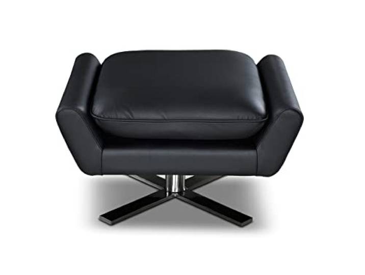 Leder Fußhocker Hocker Leder Schwarz mit stabilem Edelstahlfuß (ca. 17 kg)