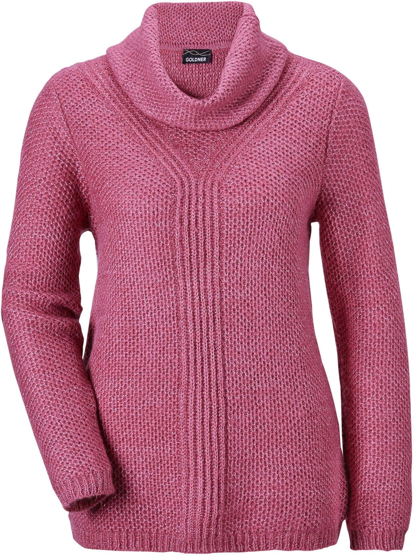 Strickpullover GOLDNER "Kurzgröße Strickpullover mit interessanter Struktur und Glitzergarn", Damen, Gr. 20, lila (brombeere), Obermaterial: 90% Polyacryl PAN. 10% metallisierte Fasern MTF., Rollkragen, eng Rippe, Pullover Strickpullover, Ohne