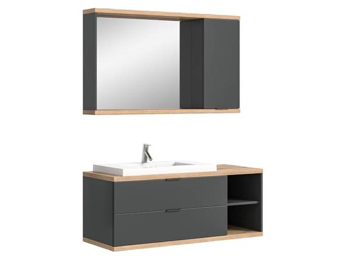 xonox.home – Badkombination Nuaro 130x160x48 cm in Anthrazit Grau und Nox Oak Nachbildung – Stilvolles Badmöbel-Set in moderner Holzoptik – platzsparend, durchdacht & hochwertig