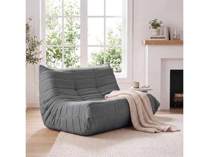 Sitzsack Sofa, Bodensofa, Lesesessel, Lazy Sofa (Grau) Klappbares Futon-Sofa aus 31D Voll-Schaumstoff & Teddyfleece, 105x135x80cm, Rutschfeste Füße