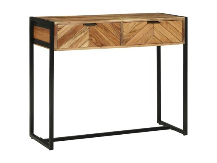 Konsole mit Schublade Massivholz Akazie 90x35x75 cm Braun Stabiler Stahlrahmen, zweifarbige Ausführung, einfache Montage, Schublade mit Griff, modernes Design