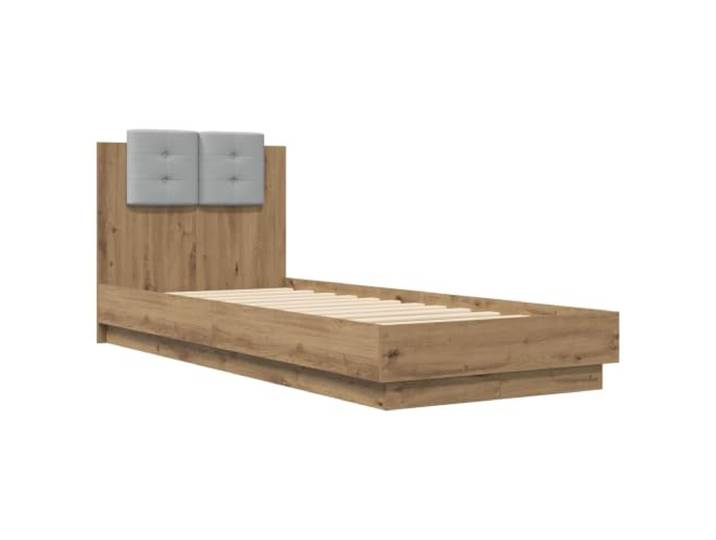 KTHLBRH Bettgestell mit Kopfteil, Eichenholz, handgefertigt Technisches Holz, USB-LED-Leuchten, modernes Design, einfache Montage