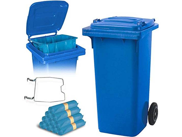 BRB 120 Liter Mülltonne mit Halter für Müllsäcke, inkl. 250 Müllsäcke (blau)
