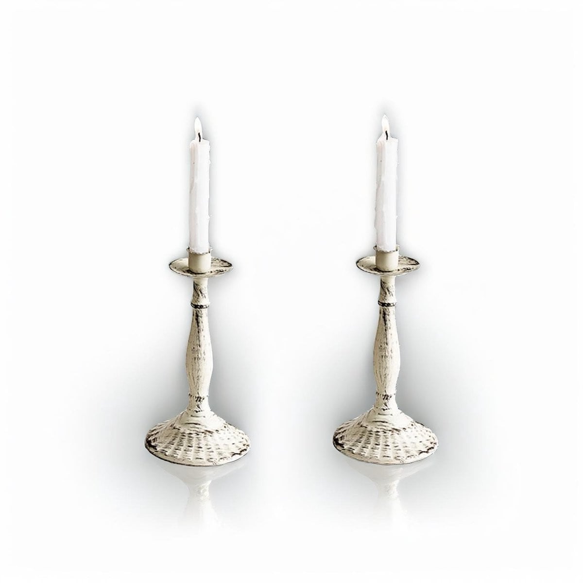 Dailygoods Vintage Kaarsenhouder Wit - Set van 2 Rustieke Kandelaars voor Taper Kaarsen