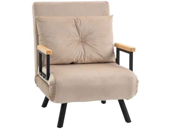SCHLAFSESSEL, Einzelsofa mit Bettfunktion, Relaxsessel mit Rückenkissen Beige