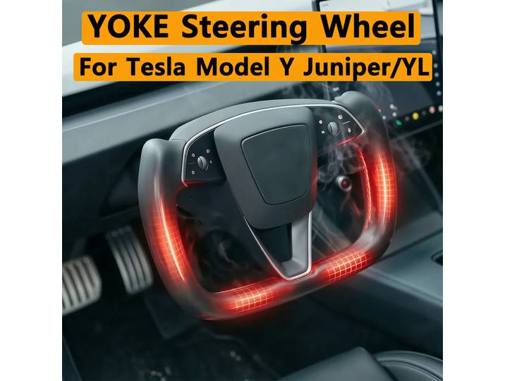 Volant Yoke pour Tesla Nouveau Modèle Y Juniper YL, Volant chauffant personnalisé en cuir de course, Accessoire sur mesure