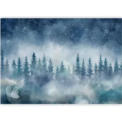 Artgeist, Tapete, Fototapete - Night landscape - landscape of a misty forest at night with a starry sky (150 x 105 cm)