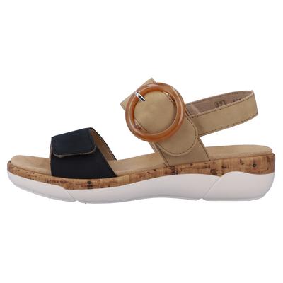Keilsandalette REMONTE, Damen, Gr. 37, blau (sand, dunkelblau), Leder, Lederimitat, Schuhe, Sommerschuh, Riemchensandale, praktische Klettverschlüsse