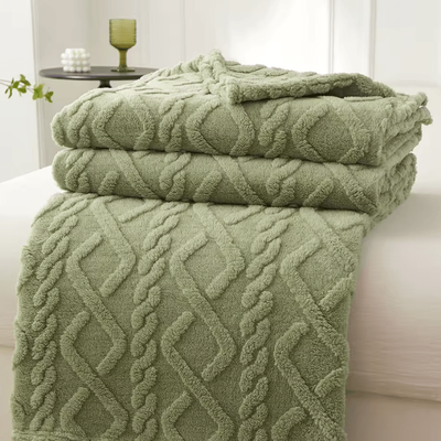 Inspire Curations Thick Sherpa Fleece Winter Throw Blanket green 200x230cm