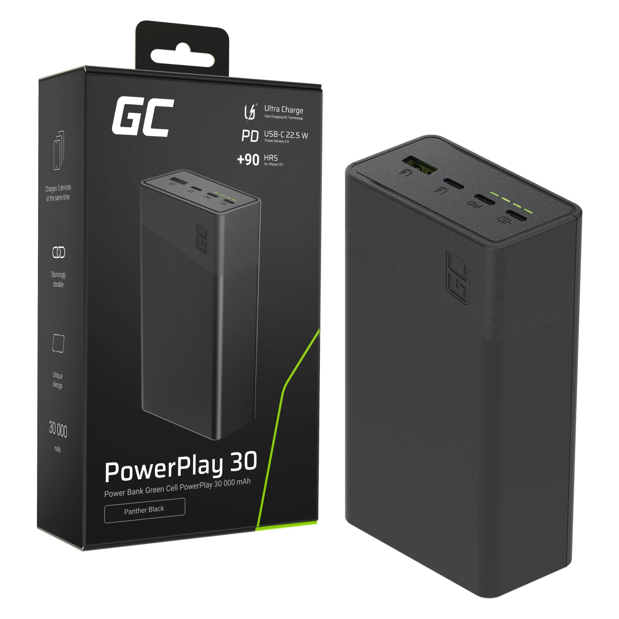 GreenCell Power bank Green cell Enerģijas krātuve PowerPlay 30 30000mAh Black (30000 mAh, 22.50 W) (PBGC30B)