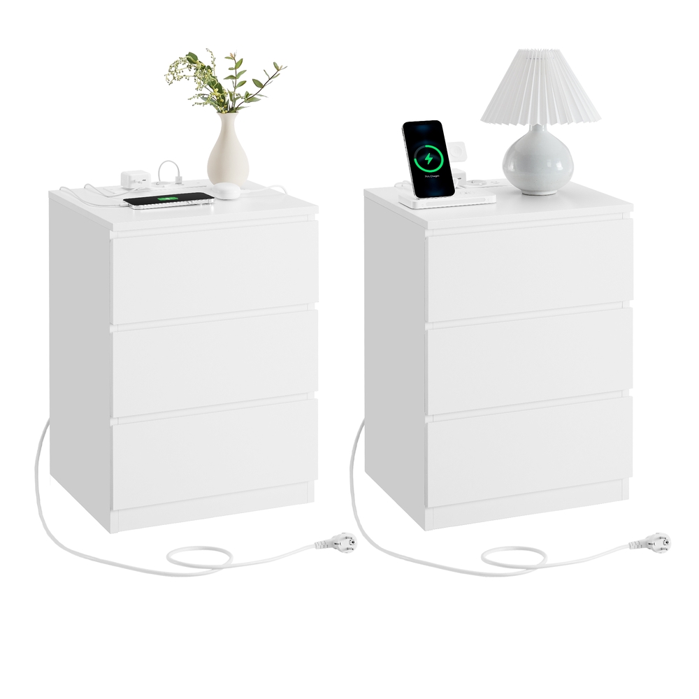 VASAGLE Nachttisch 2er Set 2 AC-Steckdosen modern wolkenweiß B34LET831W14