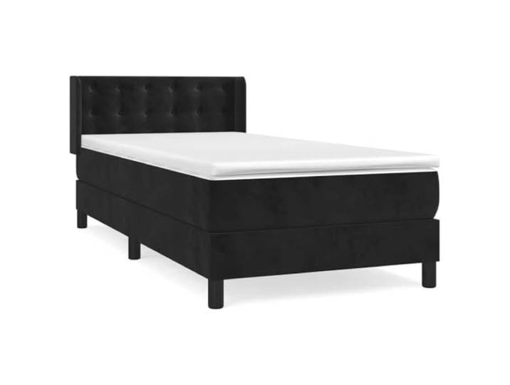 PUGYNBK Boxspringbett aus schwarzem Samt, 90 x 190 cm Verstellbares Kopfteil, Taschenfederkernmatratze, mittlere Unterstützung, weicher Bezug