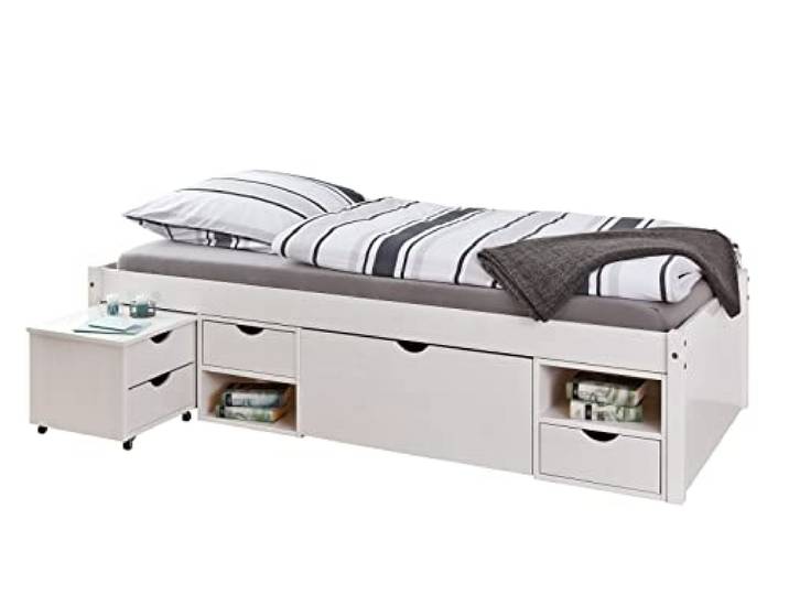 möbelando Funktionsbett >Till< in Weiss aus Massivholz - 209x47,5x96cm (BxHxT)