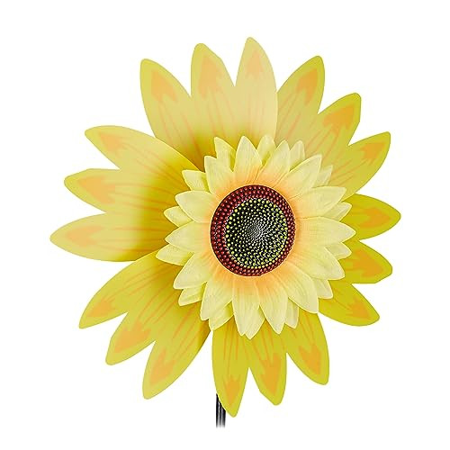 Relaxdays Windmolen Bloem Geel, Decoratieve Zonnebloem voor Tuin en Balkon, Hoogte: 70 cm