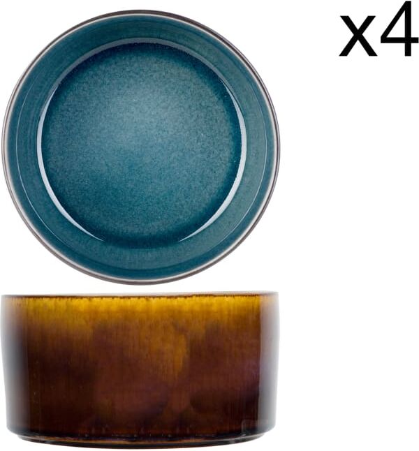 Cosy & Trendy Lot de 4 Saladiers en porcelaine, bleu, D14 cm Bleu 14x8x14cm