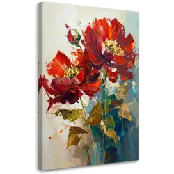 LEINWANDBILDER, Rote Mohnblumen in einer malerischen botanischen Komposition