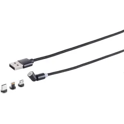 Magnetisches USB Ladekabel Set, 3 in 1, 540°, schwarz, 1,20m