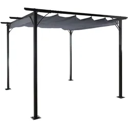 Décoshop26 - Gartenpavillon-Pergola mit stabilem 6-cm-Rahmen und zu öffnendem Dach 3,5 x 3,5 m grau 04_0004113