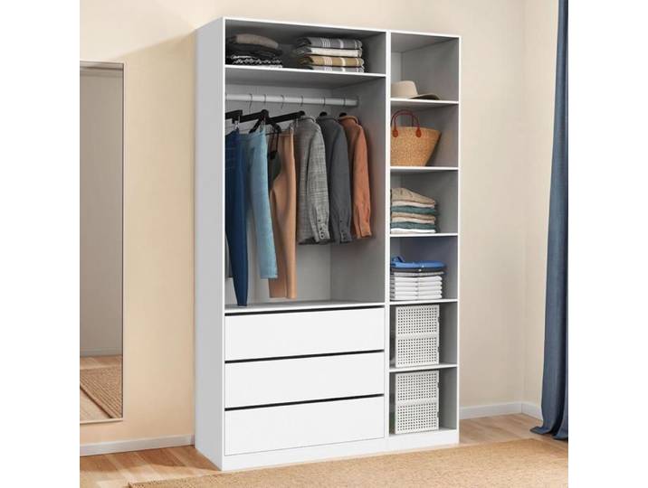 IDMARKET Dressing TAYLOR 120 x 55 x 200 cm avec penderie + étagères + tiroirs blanc
