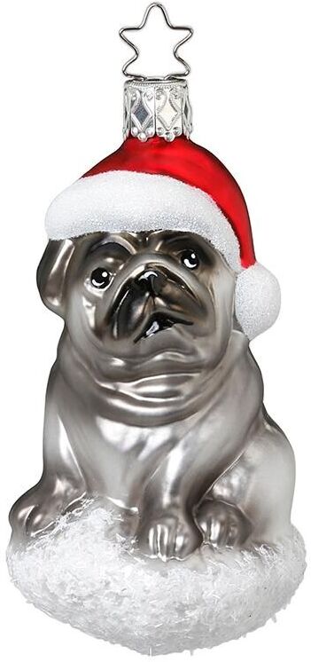 Weihnachtsfigur INGE-GLAS "Hund grau", rot (grau, rot, weiß), H:10,5cm, Glas, Dekofiguren, Weihnachtsfigur grau, rot, weiß B/H/T: 10,5cm