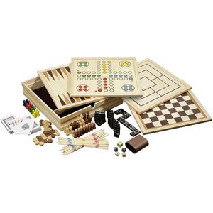 Philos Brettspiel 3098, Spielesammlung 10 Spiele, ab 6 Jahre, in Holzkassette, 1-8 Spieler