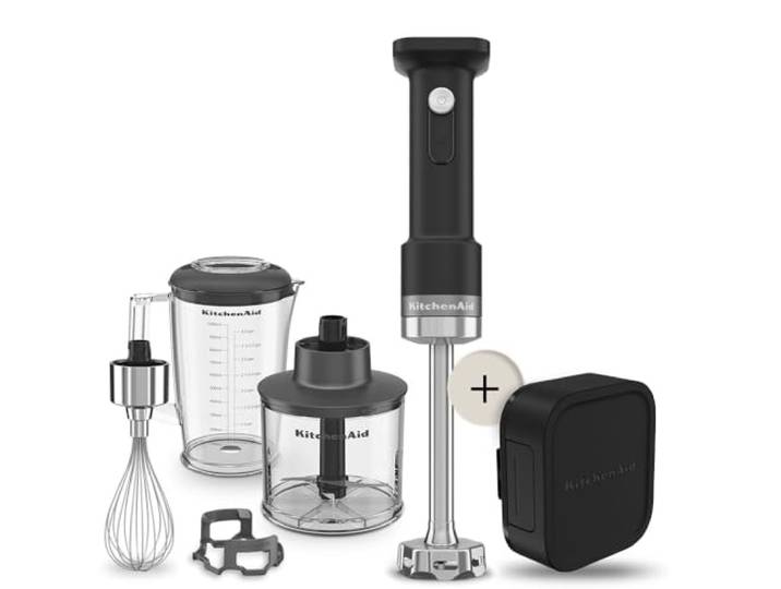 KitchenAid Go Cordless Draadloze staafmixer, 1 liter, BPA-vrije beker, garde en hakmolen, krasbescherming, roestvrijstalen messen, met accu, zwart