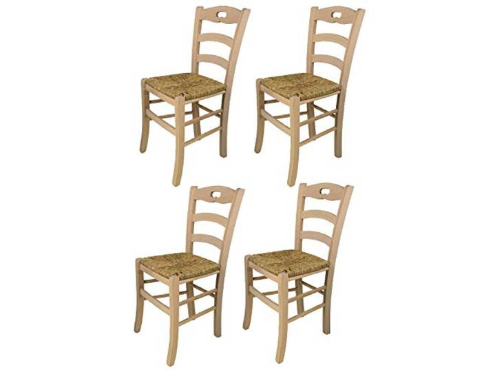 t m c s Tommychairs - 4er Set Stühle Savoie für Küche und Esszimmer, robuste Struktur aus poliertem Buchenholz, unbehandelt und 100% natürlich, Sitzfläche aus echtem Stroh