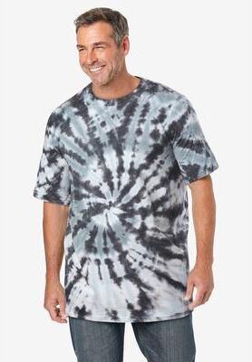 Big & Tall Lightweight Tie-Dye Crewneck Tee by KingSize in Grey Tie Dye (Size 2XL)