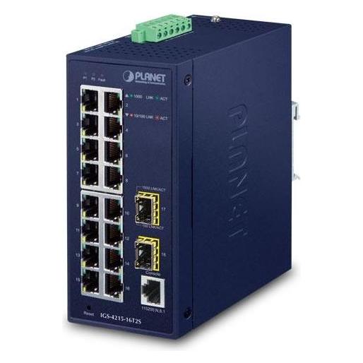Planet IGS-4215-16T2S Netzwerk-Switch Unmanaged L2 Gigabit Ethernet (10/100/1000) Blau (18 Ports) (IGS-4215-16T2S)
