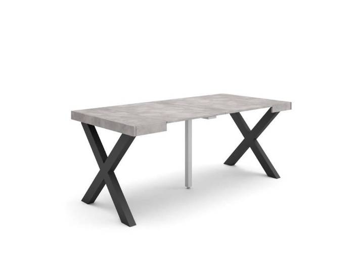 Skraut Home - Table console extensible - 180 - Pieds bois massif - Ciment