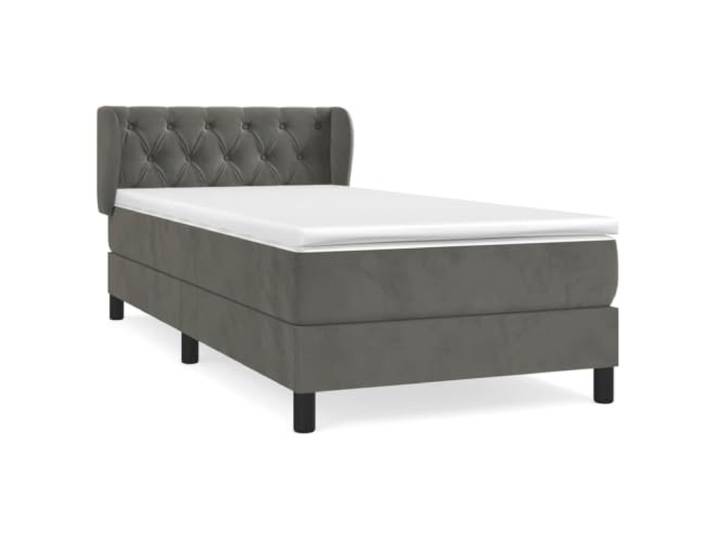 PUGYNBK Boxspringbett aus Samt, Dunkelgrau, 80 x 200 cm Verstellbares Kopfteil, Taschenfedern, mittlere Unterstützung, Bezug aus hautfreundlichem Leder
