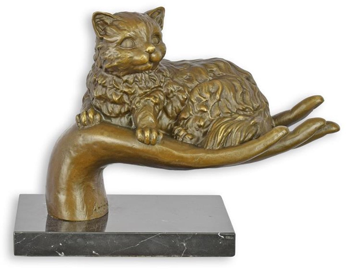 Bronzen sculptuur Kat in de hand, hoogte: 19,7 cm