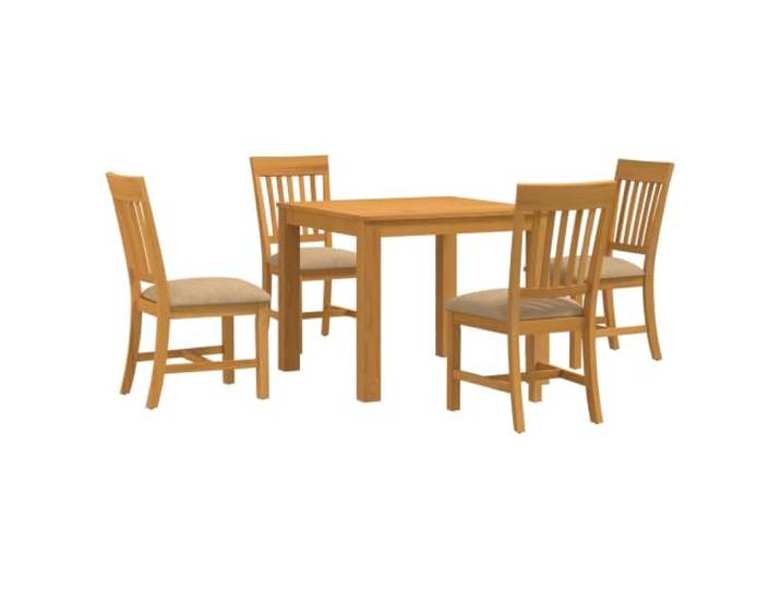 5-teiliges Esszimmer-Set, beige, Eichenholz, massiv, mit gepolsterten Robustes Massivholz, gepolsterte Sitze, quadratische Beine, minimalistisches Design, einfache Reinigung, schnelle Montage