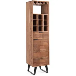 Barschrank Isar aus Akazienholz, klassisch handgefertigt, natur, 180 cm hoch, mit Schnitzereien