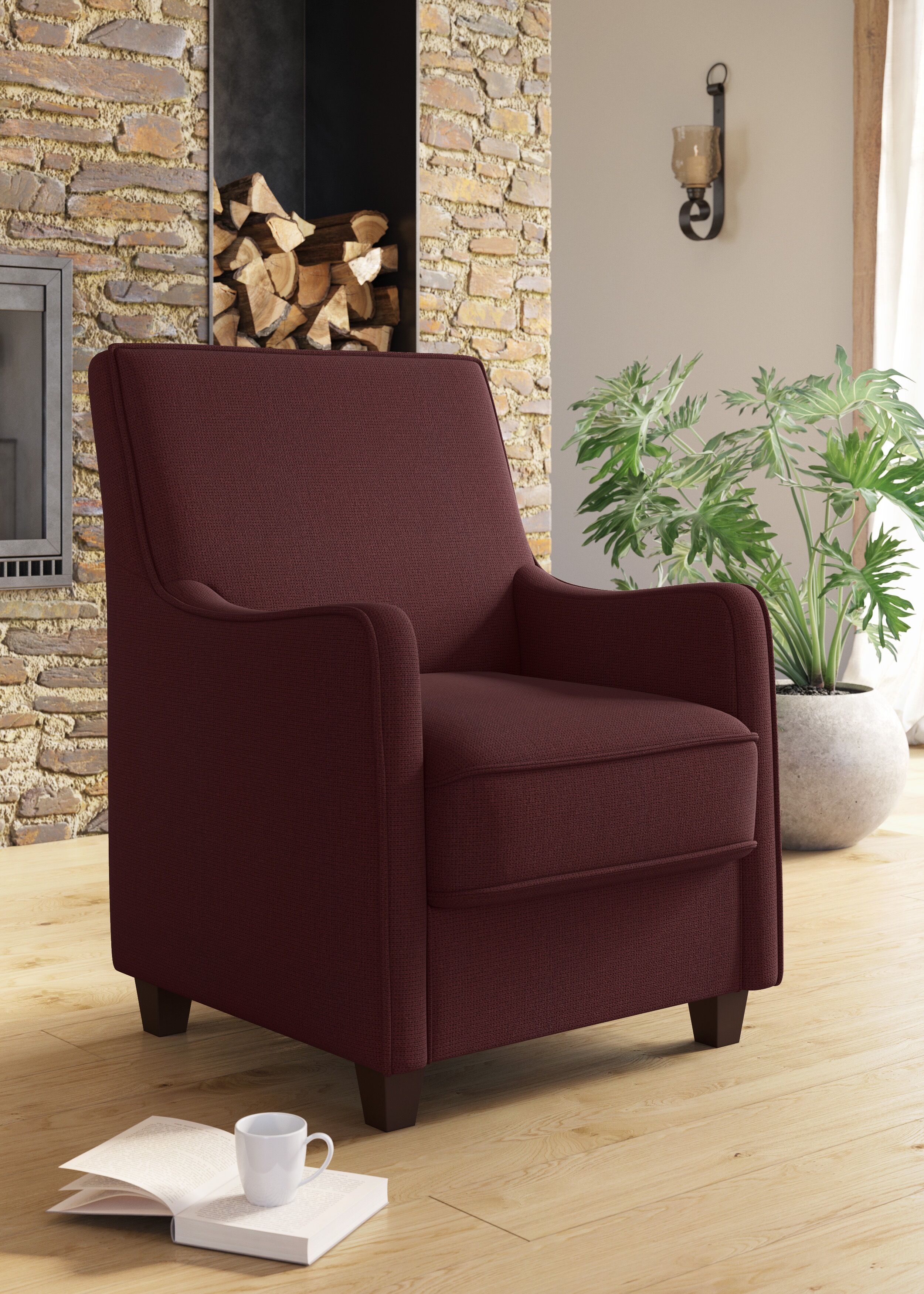 Sessel GOODPRODUCT "County", lila (chianti), B:70cm H:91cm T:75cm, Luxus-Microfaser (100% Polyester);Struktur fein (100% Polyester);Luxus-Microfaser weich (90% Polyester, 10% Polyamid), Sessel, Sessel, mit englischer Naht und Federkern-Polsterung chianti 