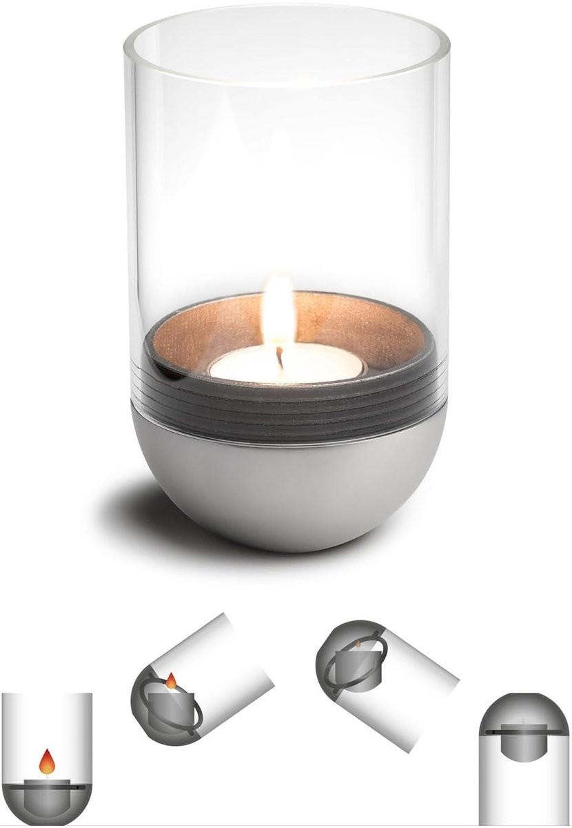 höfats GRAVITY CANDLE Lantaarn zilver slimme kaarsenhouder voor tealights en stompkaarsen