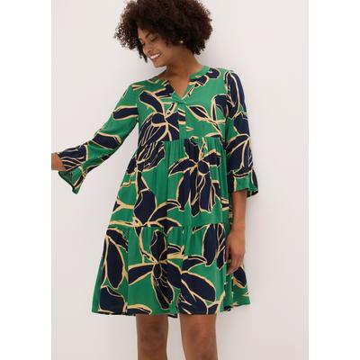 Tunikakleid BONPRIX, Damen, Gr. 44, N-Gr, opalgrün, dunkelblau floral, Web, Obermaterial: 100% Viskose, figurumspielend kniefrei, Kleider, figurumspielende Passform, mit trendigem Muster, Sommerkleid
