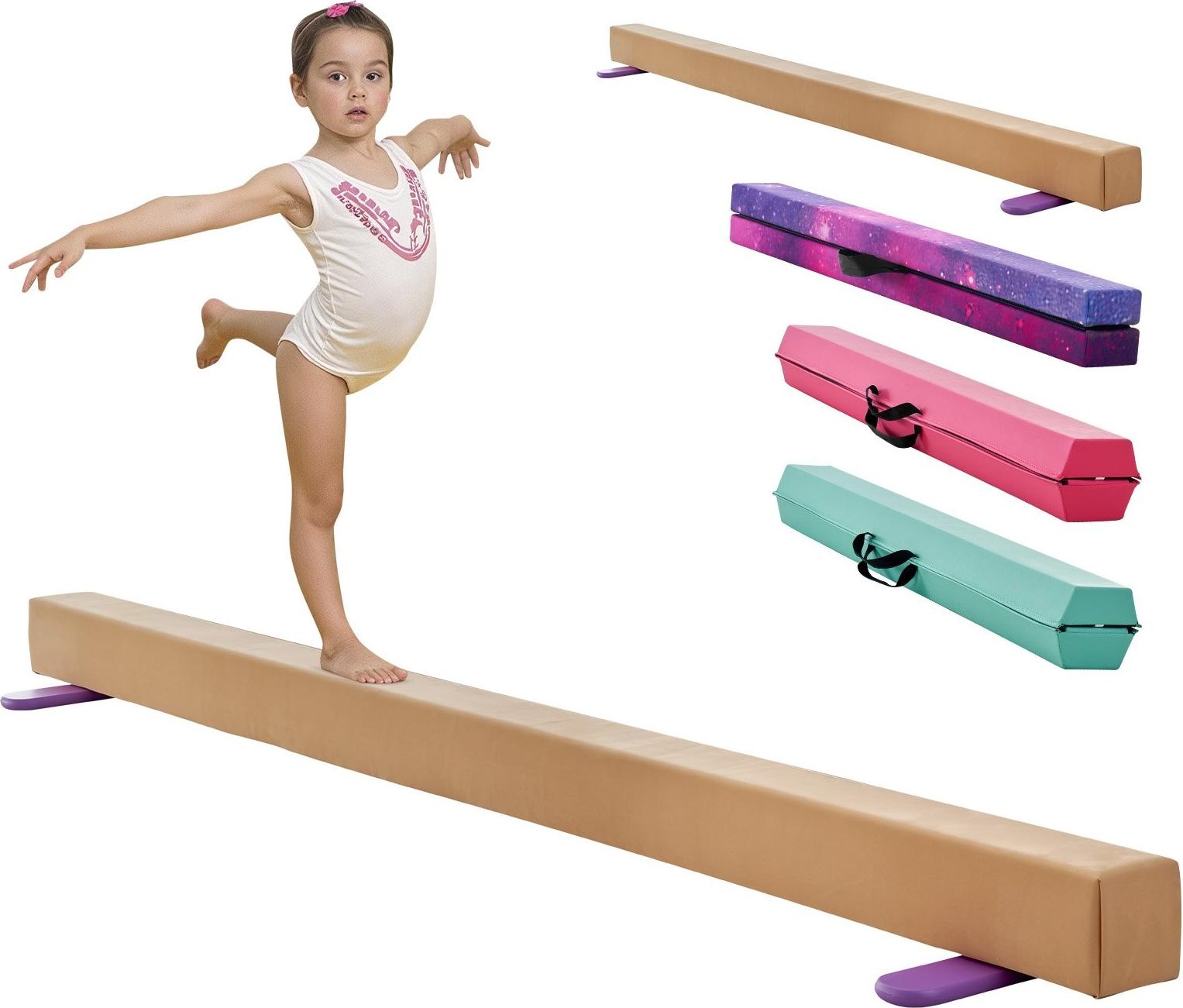 Schwebebalken / Balancierbalken für Kinder - Klappbarer Gymnastikbalken - Länge 2,4 m - Belastbar 158,7 kg - Rutschfeste Unterseite - Holzkern - Mit Tragetasche