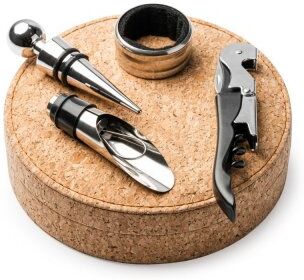 Set vino Amaranto: accessori inox in custodia sughero naturale Personalizzate o neutre