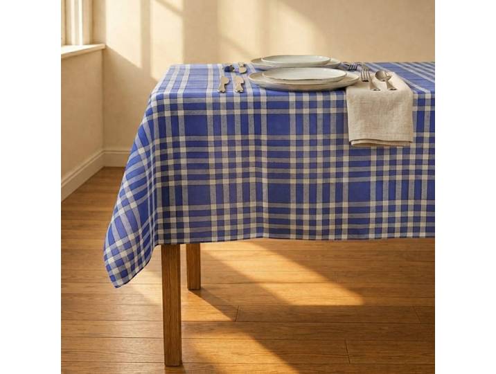Nappe tissu carreaux vichy en coton bleu roi 150x300 cm